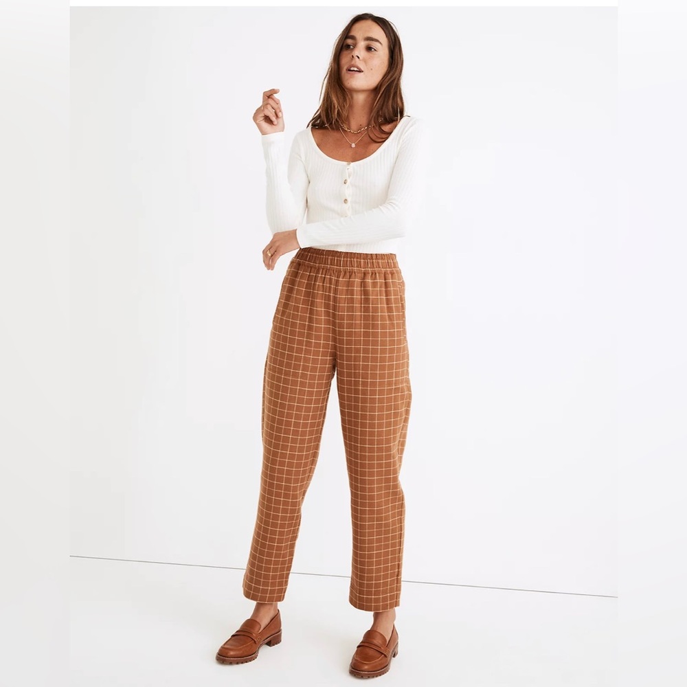 Madewell Waffleback Pull-On High-Rise Tapered Pants in Windowpane